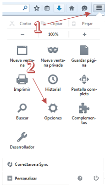 Menu opciones Firefox